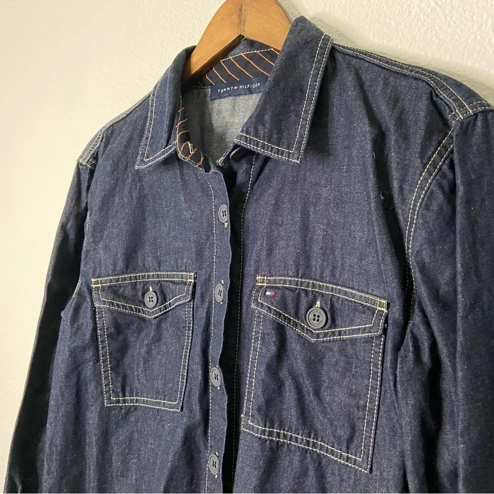 Tommy Hilfiger Denim Shirtdress Ruffle Hem NEW Size 8/10 Casual Chic Americana - Picture 5 of 16